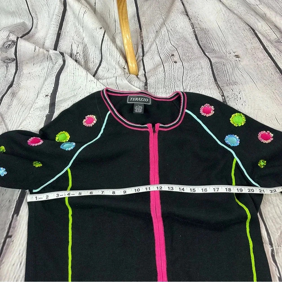 vintage terazzo cardigan sweater neon sequins large - Picture 6 of 7